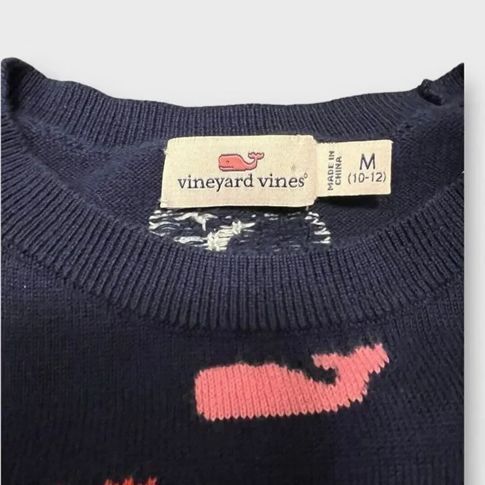 Vineyard Vines Girls M 10-12 Whale Sweater Deep‎ Bay Blue Cotton Pullover